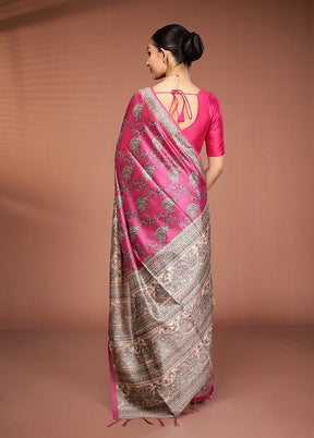 Pink Tussar Silk Saree With Blouse Piece