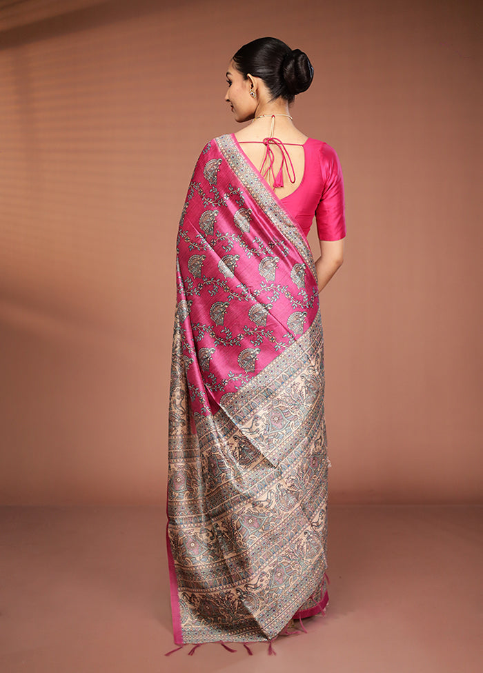 Pink Tussar Silk Saree With Blouse Piece