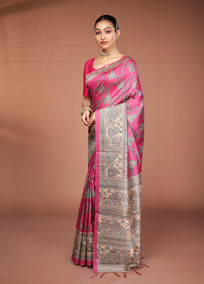 Pink Tussar Silk Saree With Blouse Piece