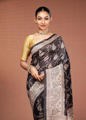 Black Tussar Silk Saree With Blouse Piece