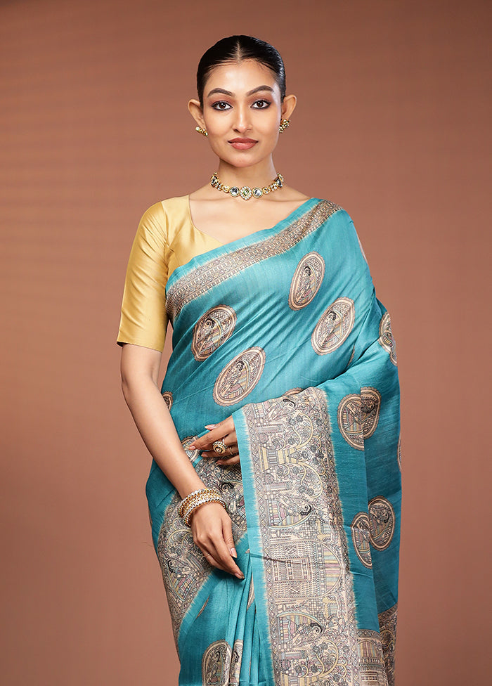 Green Tussar Silk Saree With Blouse Piece
