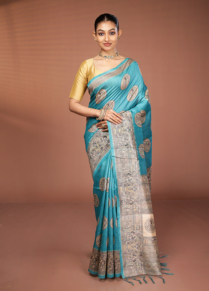 Green Tussar Silk Saree With Blouse Piece