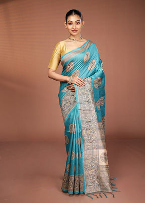 Green Tussar Silk Saree With Blouse Piece