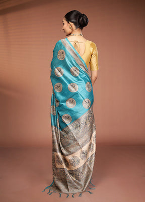 Green Tussar Silk Saree With Blouse Piece