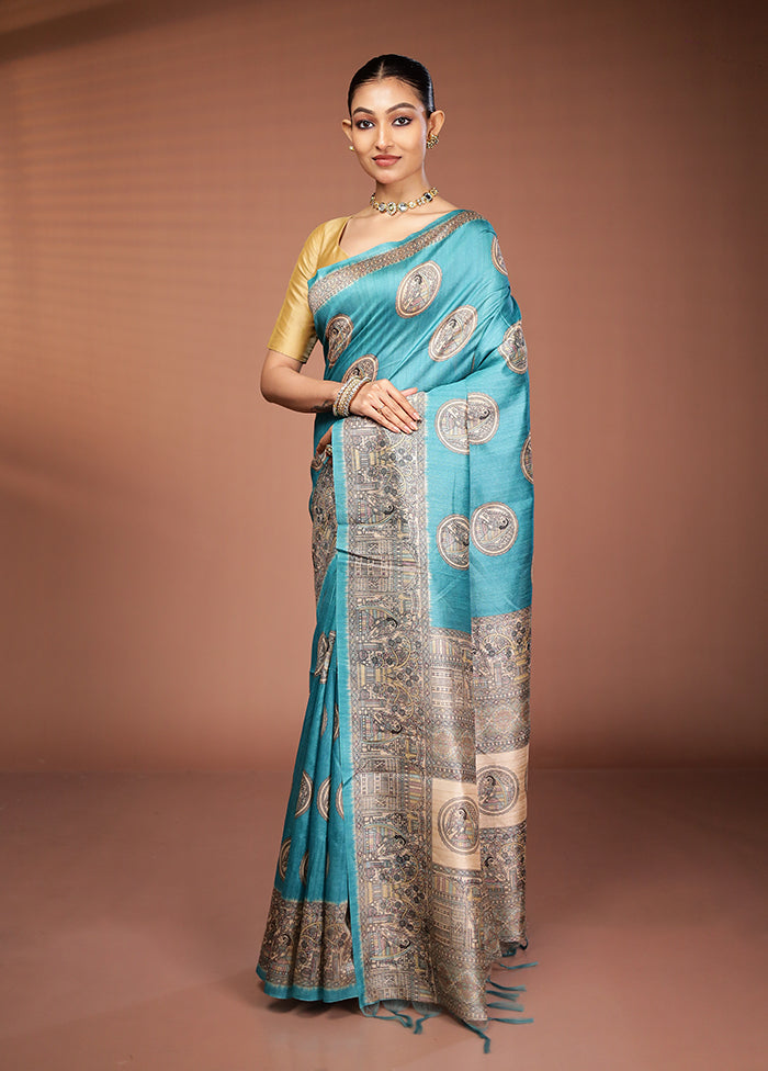 Green Tussar Silk Saree With Blouse Piece