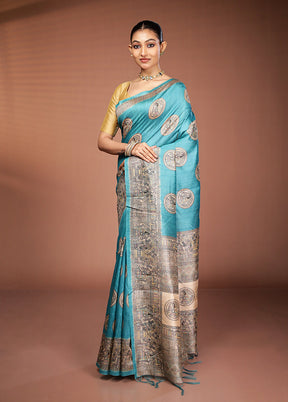 Green Tussar Silk Saree With Blouse Piece