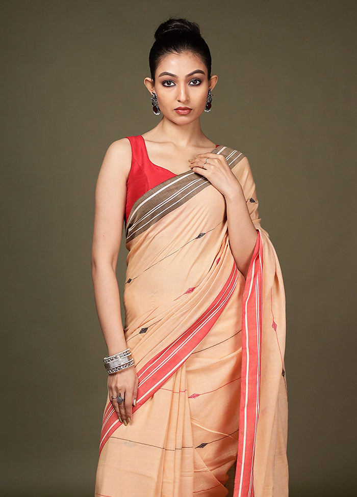 Cream Matka Silk Saree With Blouse Piece