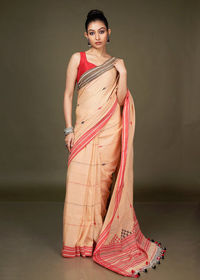 Cream Matka Silk Saree With Blouse Piece