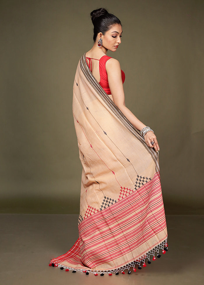 Cream Matka Silk Saree With Blouse Piece