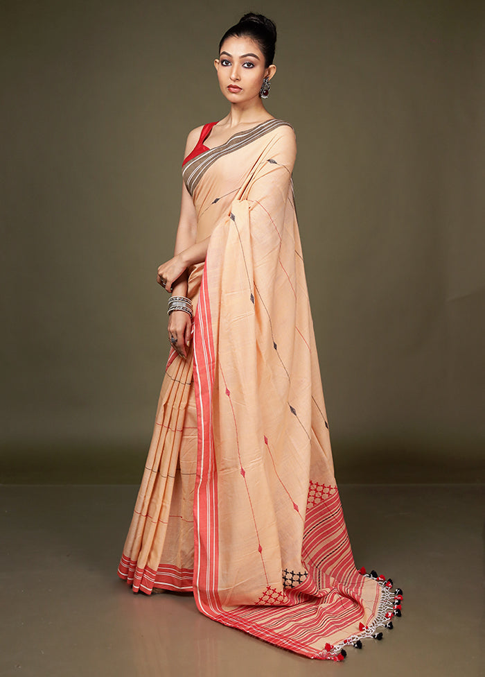 Cream Matka Silk Saree With Blouse Piece