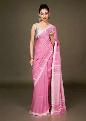 Pink Matka Silk Saree With Blouse Piece