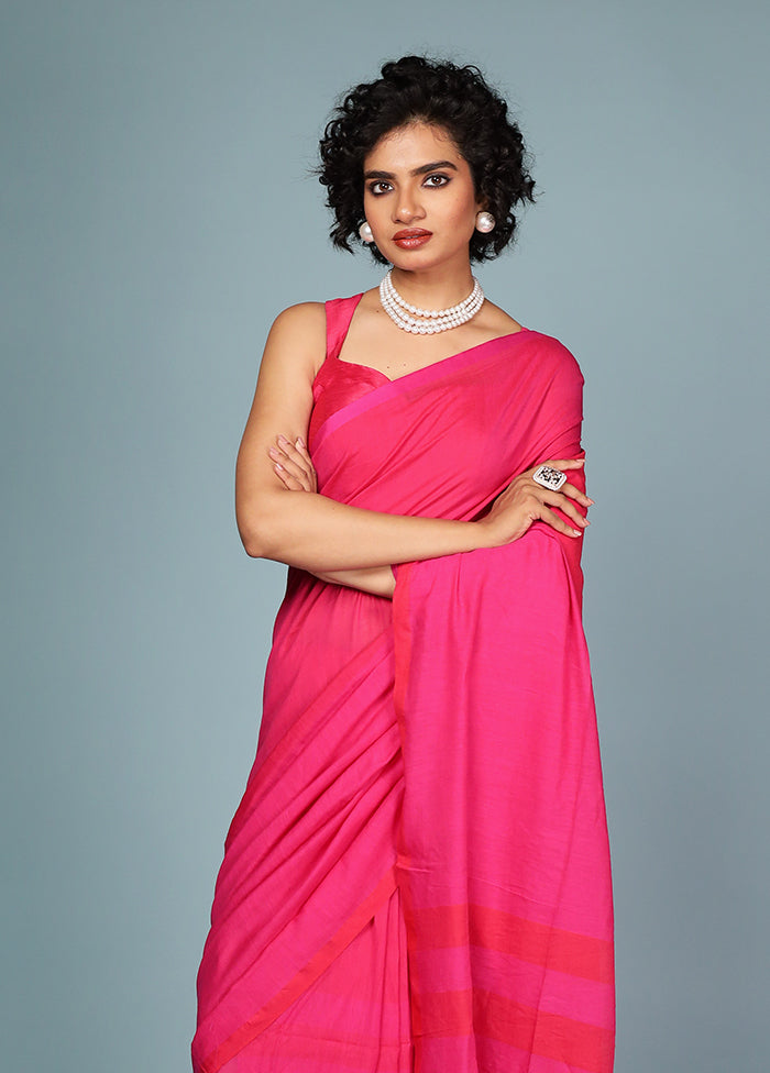 Pink Cotton Saree With Blouse Piece