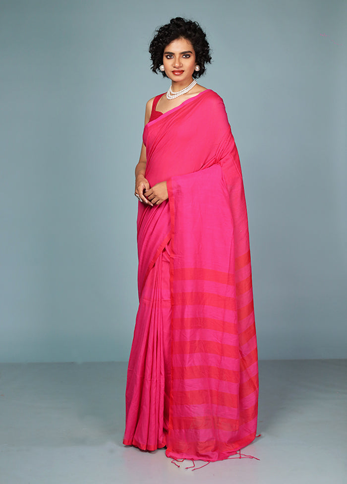 Pink Cotton Saree With Blouse Piece