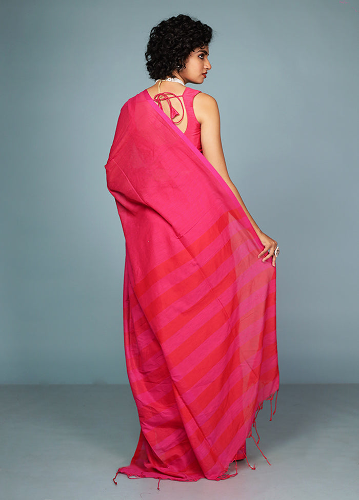 Pink Cotton Saree Without Blouse Piece