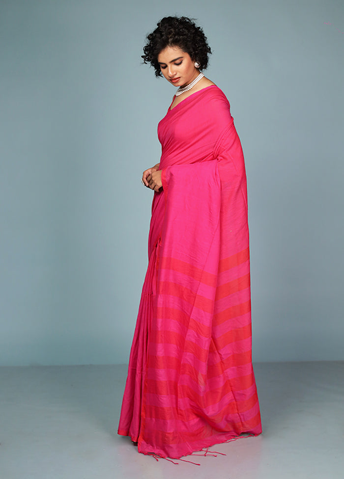 Pink Cotton Saree Without Blouse Piece