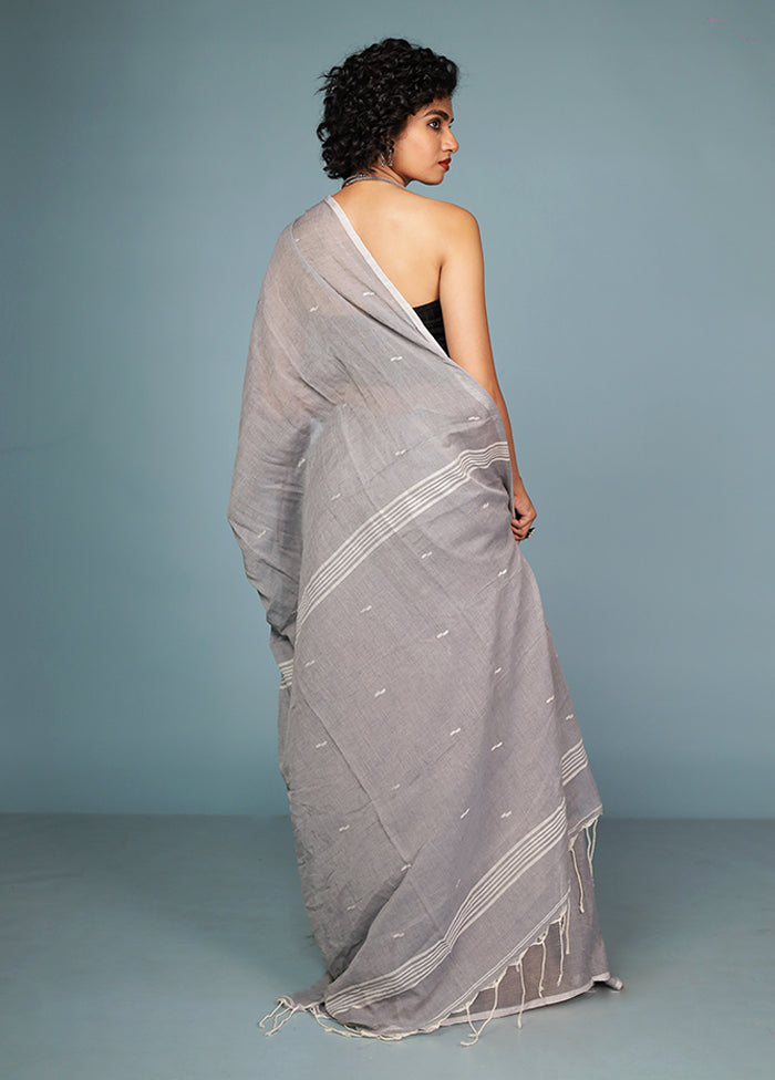 Grey Cotton Saree Without Blouse Piece