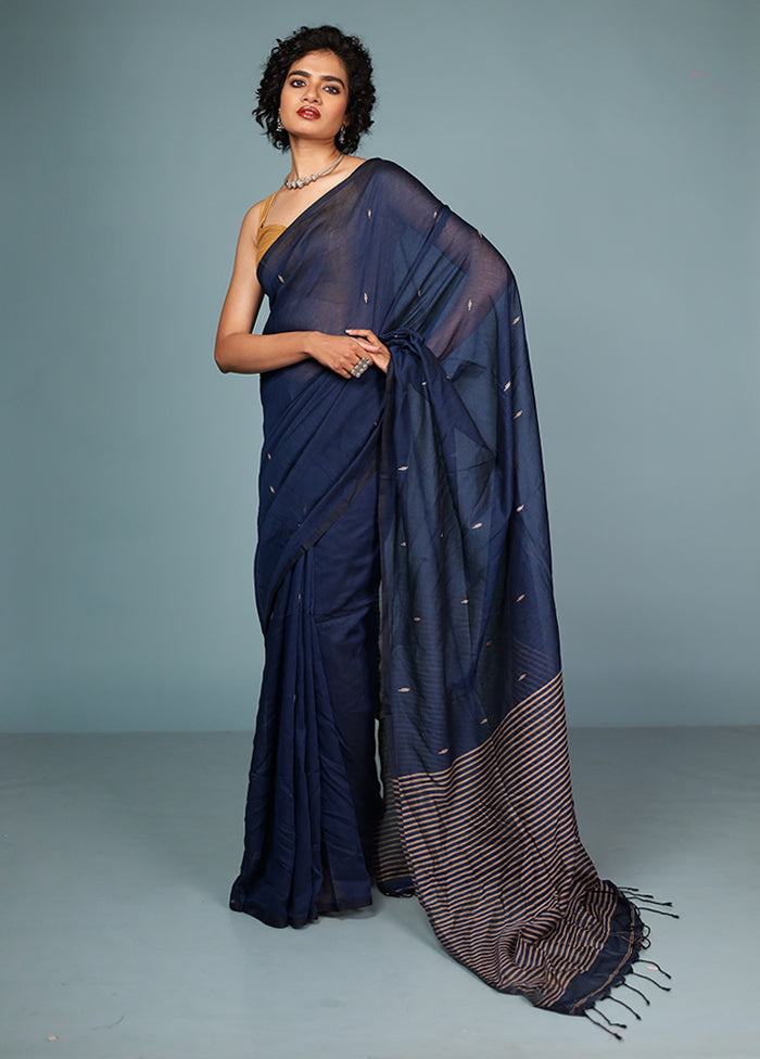 Blue Cotton Saree Without Blouse Piece