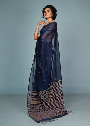 Blue Cotton Saree Without Blouse Piece