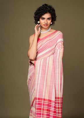 Pink Cotton Saree Without Blouse Piece