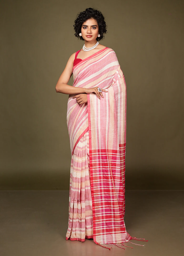 Pink Cotton Saree Without Blouse Piece