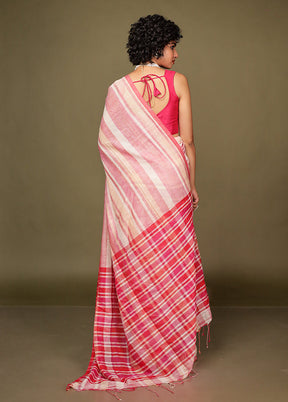 Pink Cotton Saree With Blouse Piece