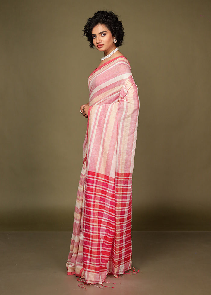 Pink Cotton Saree Without Blouse Piece