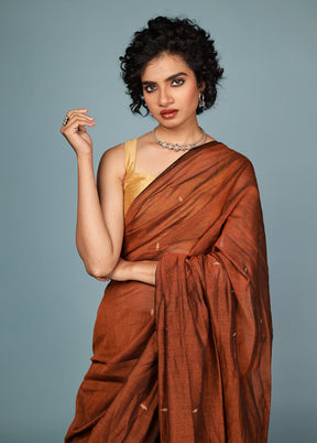 Rust Cotton Saree With Blouse Piece