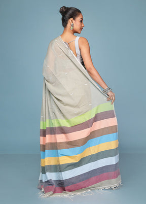 Grey Cotton Saree With Blouse Piece