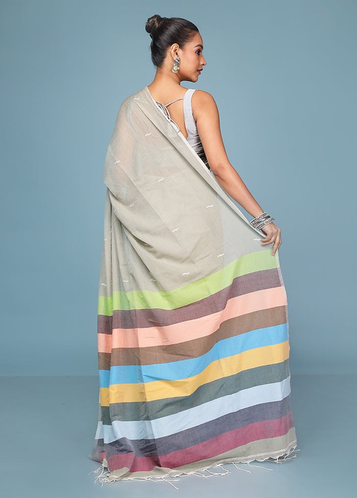 Grey Cotton Saree With Blouse Piece