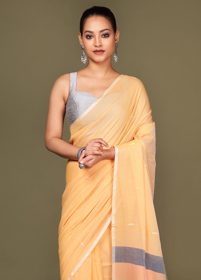 Yellow Cotton Saree With Blouse Piece