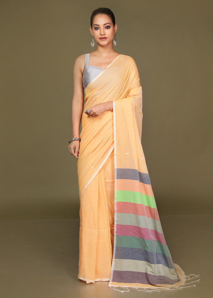 Yellow Cotton Saree With Blouse Piece