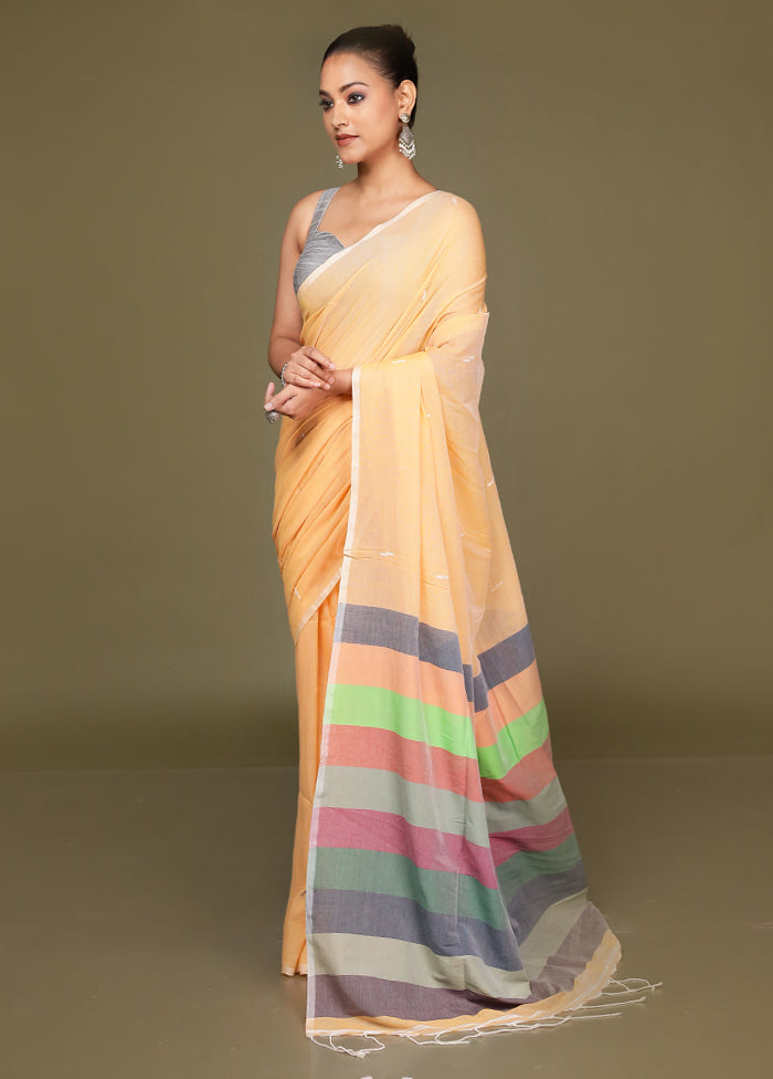 Yellow Cotton Saree With Blouse Piece