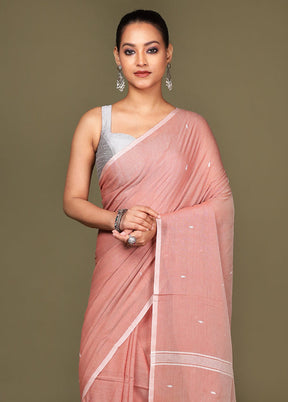 Peach Cotton Saree With Blouse Piece