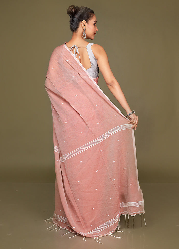 Peach Cotton Saree With Blouse Piece