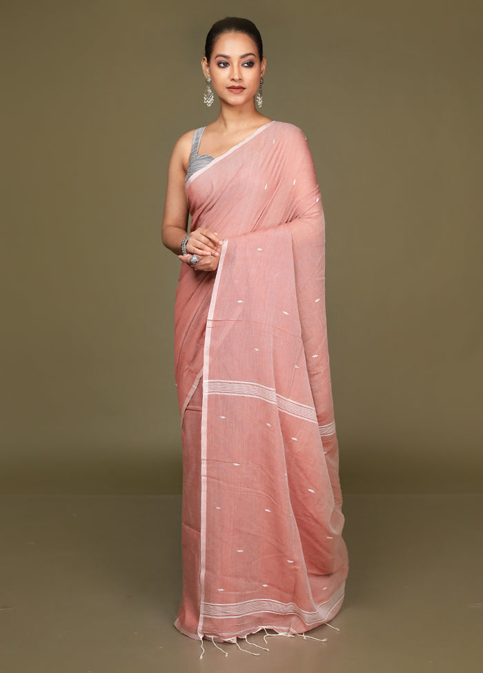 Peach Cotton Saree With Blouse Piece