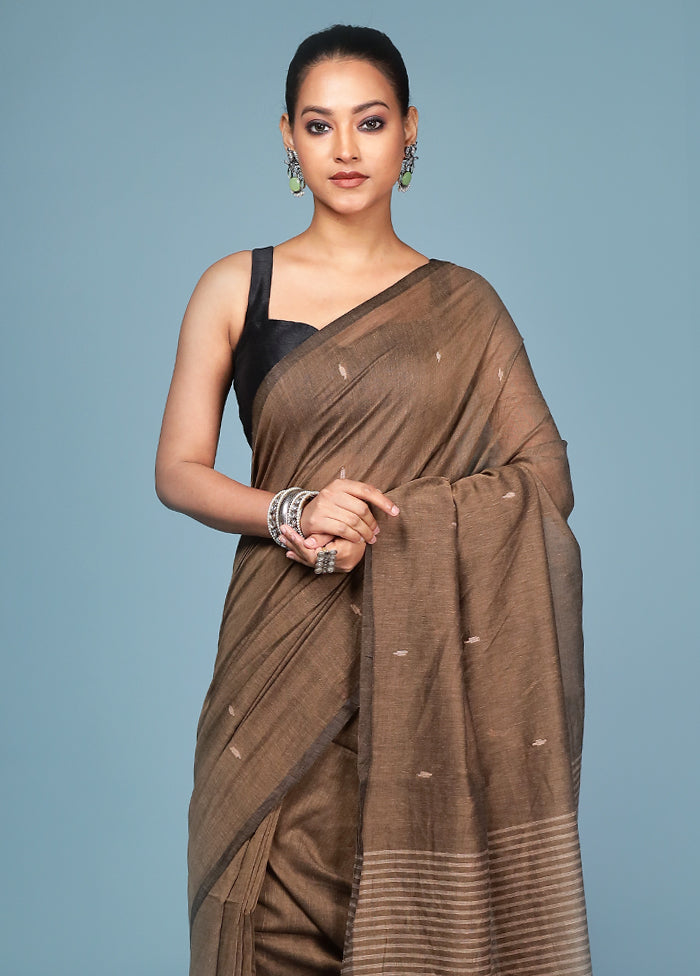 Brown Cotton Saree With Blouse Piece
