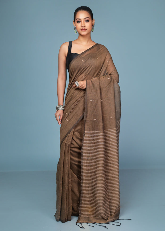 Brown Cotton Saree With Blouse Piece