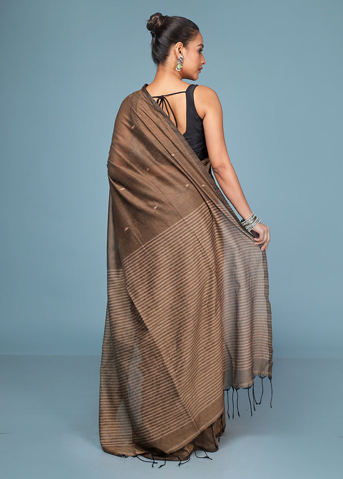 Brown Cotton Saree With Blouse Piece