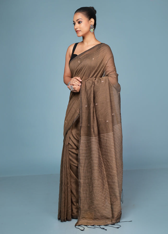Brown Cotton Saree With Blouse Piece