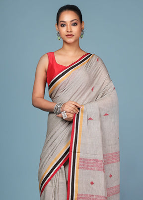 Grey Pure Cotton Saree With Blouse Piece