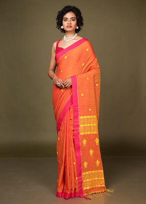 Orange Pure Cotton Saree Without Blouse Piece