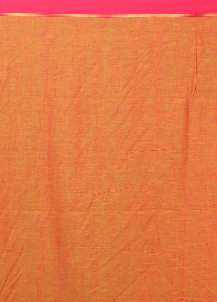 Orange Pure Cotton Saree Without Blouse Piece