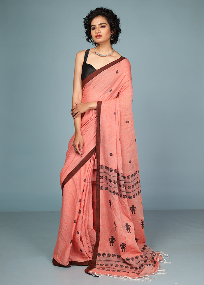 Pink Pure Cotton Saree With Blouse Piece
