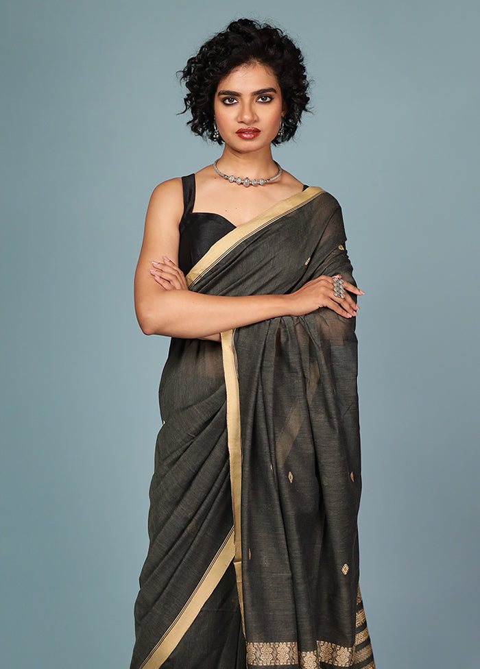 Black Pure Cotton Saree Without Blouse Piece