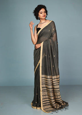 Black Pure Cotton Saree Without Blouse Piece