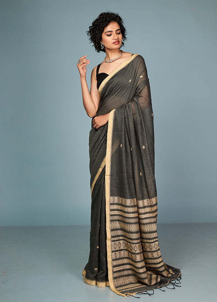 Black Pure Cotton Saree With Blouse Piece