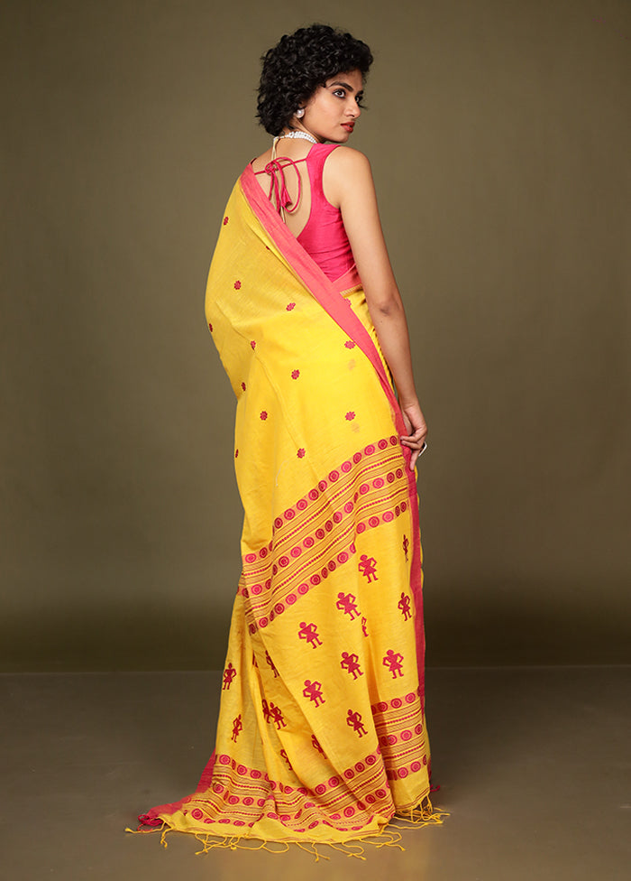 Yellow Pure Cotton Saree Without Blouse Piece