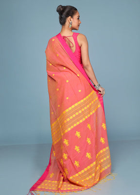 Peach Pure Cotton Saree With Blouse Piece