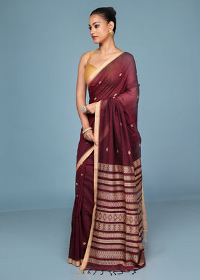 Maroon Pure Cotton Saree With Blouse Piece