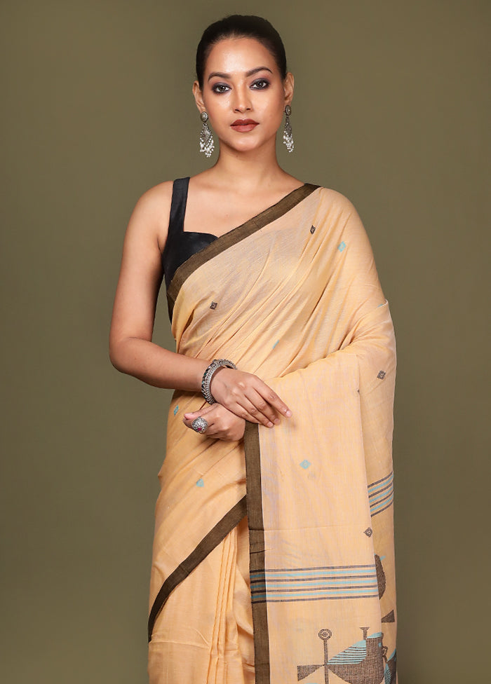 Peach Pure Cotton Saree With Blouse Piece